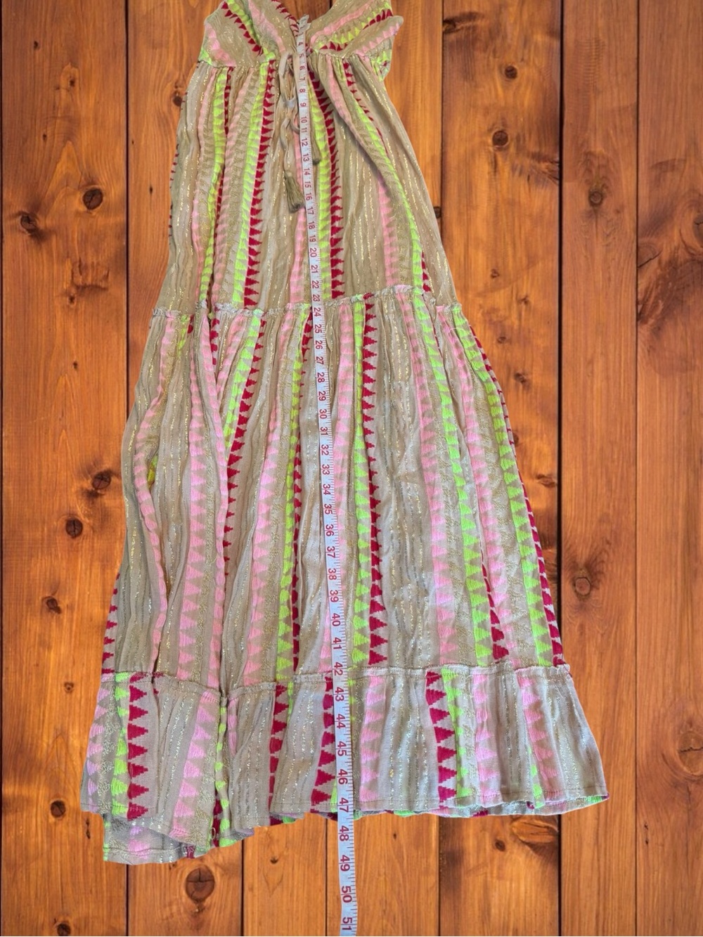 Gold & Silver Boho Chevron Maxi Dress - Metallic Striped Tassel Sundress Small - Picture 4 of 14
